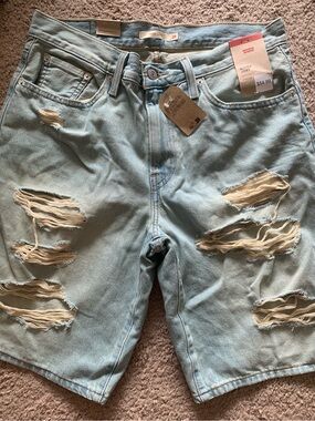 Levi's Light Blue Ripped Denim Shorts - Jorts